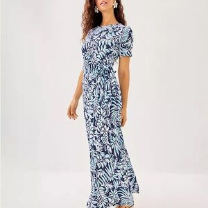 Lilly Pulitzer Elegant Blue Floral Maxi Dress